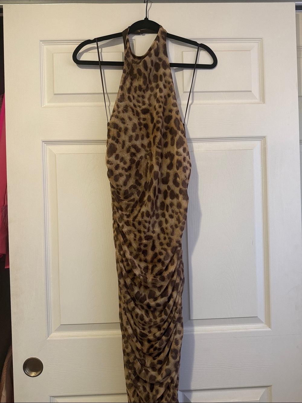 Zara Brown Leopard-Print Halter Maxi Dress